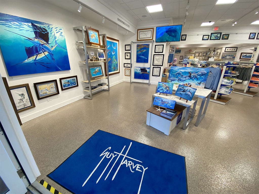 Panoramic view inside the Guy Harvey store