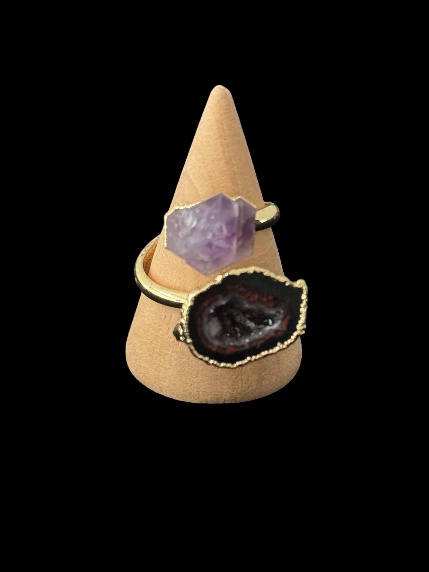 Amethyst cluster & sugar druzy geode ring in 18 KGP