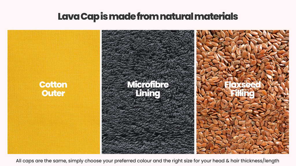 Lava Caps are natural heat caps made of cotton and flaxseed