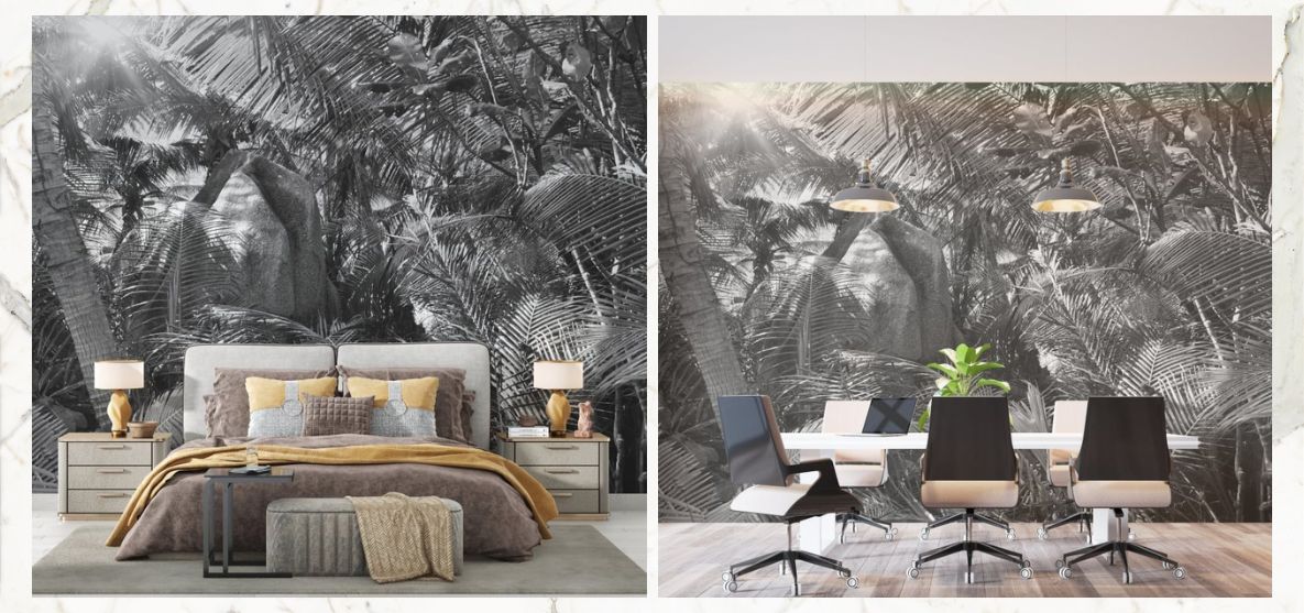 Panoramic Black And White Jungle Wallpaper