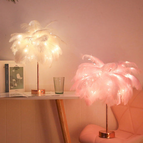 JHTPSLR Feather Table Lamp Aesthetic Stuff Fairy Night Light for