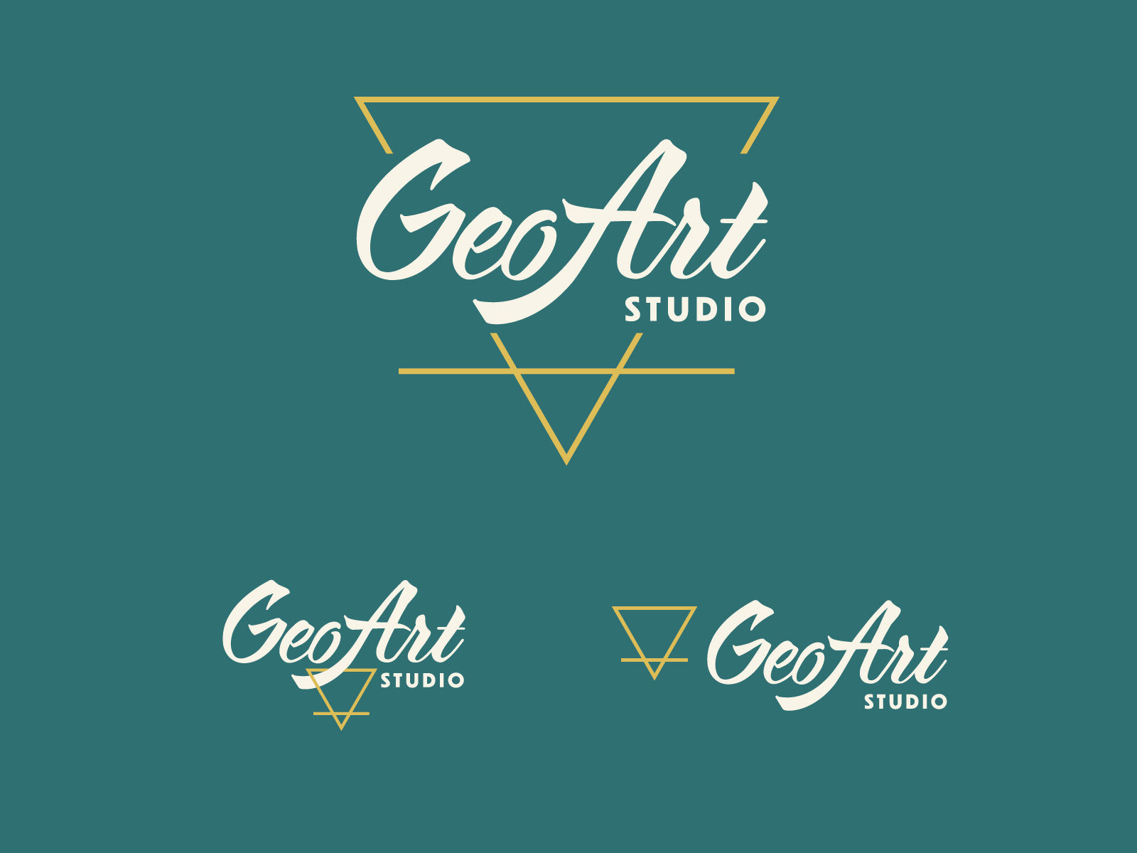 Three versions of the GeoArt Studio logo: horizontal, vertical, and the main logo