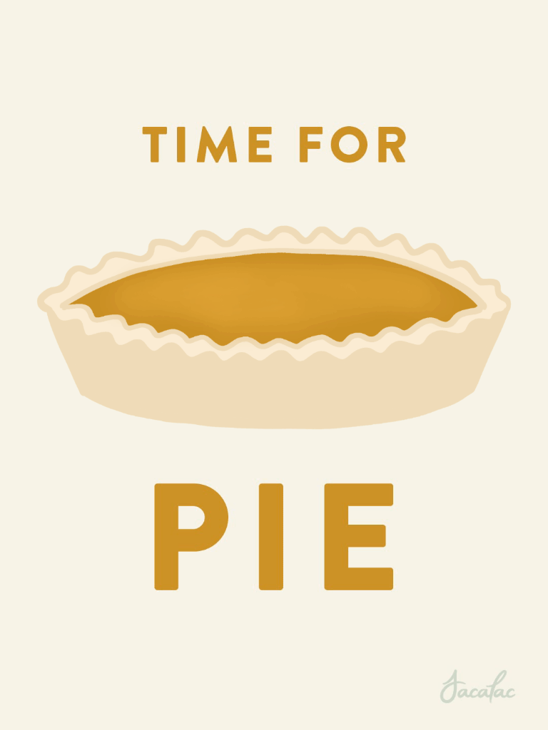 A gif that reads "Time for Pie" with an animation of a pie transforming from chocolate cream, to pumpkin, to apple
