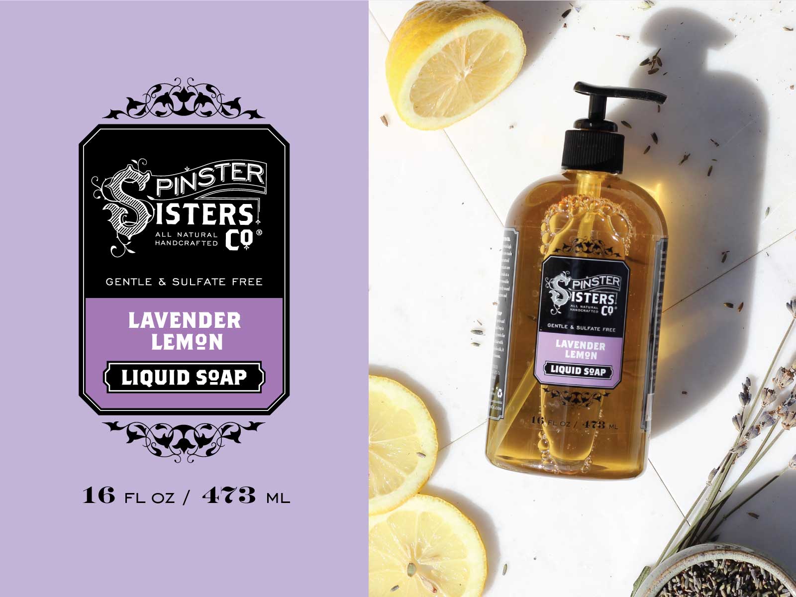 Lavender Lemon Liquid Soap label design and product image