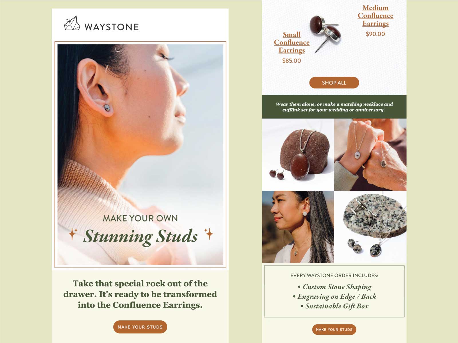 An e-commerce email design for Waystone created in Klaviyo