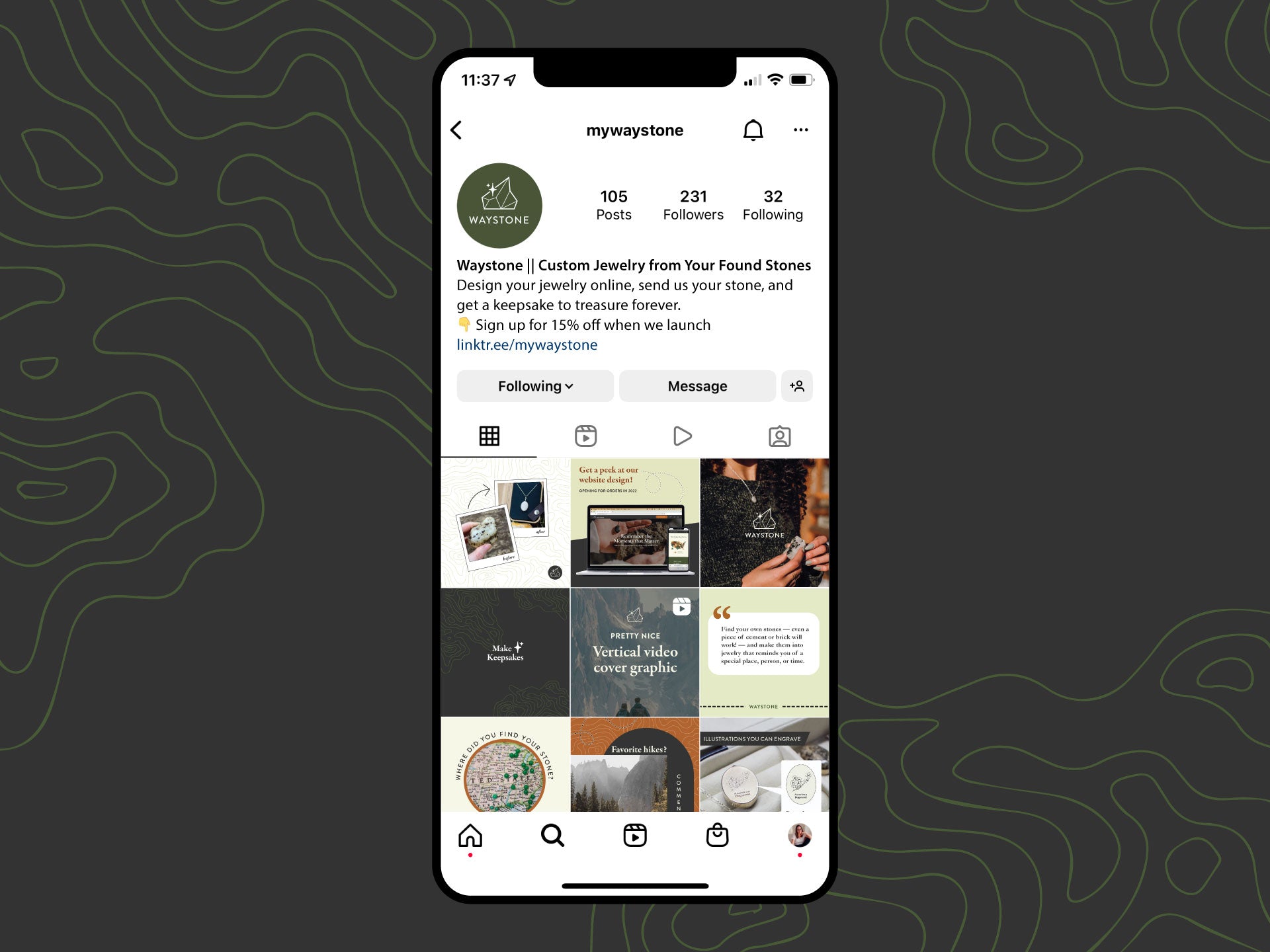 A mockup of Waystone's Instagram profile page