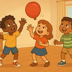 Kids keeping balloon in air indoor game