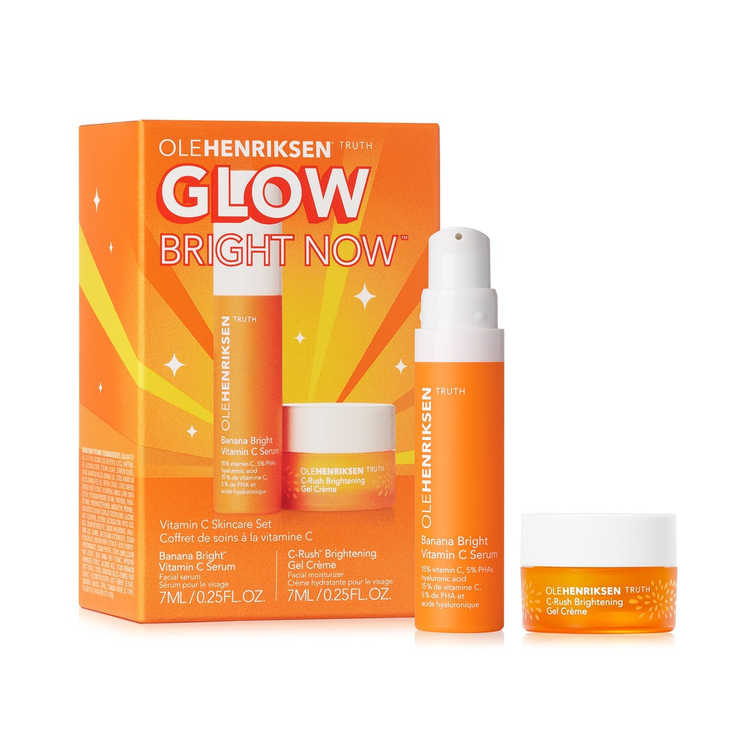 Olehenriksen Find Your Glow Brightening Skincare Set:: Truth Juice Daily  Cleanser, Banana Bright Vitamin C Serum, C-Rush Brightening Gel Cream and