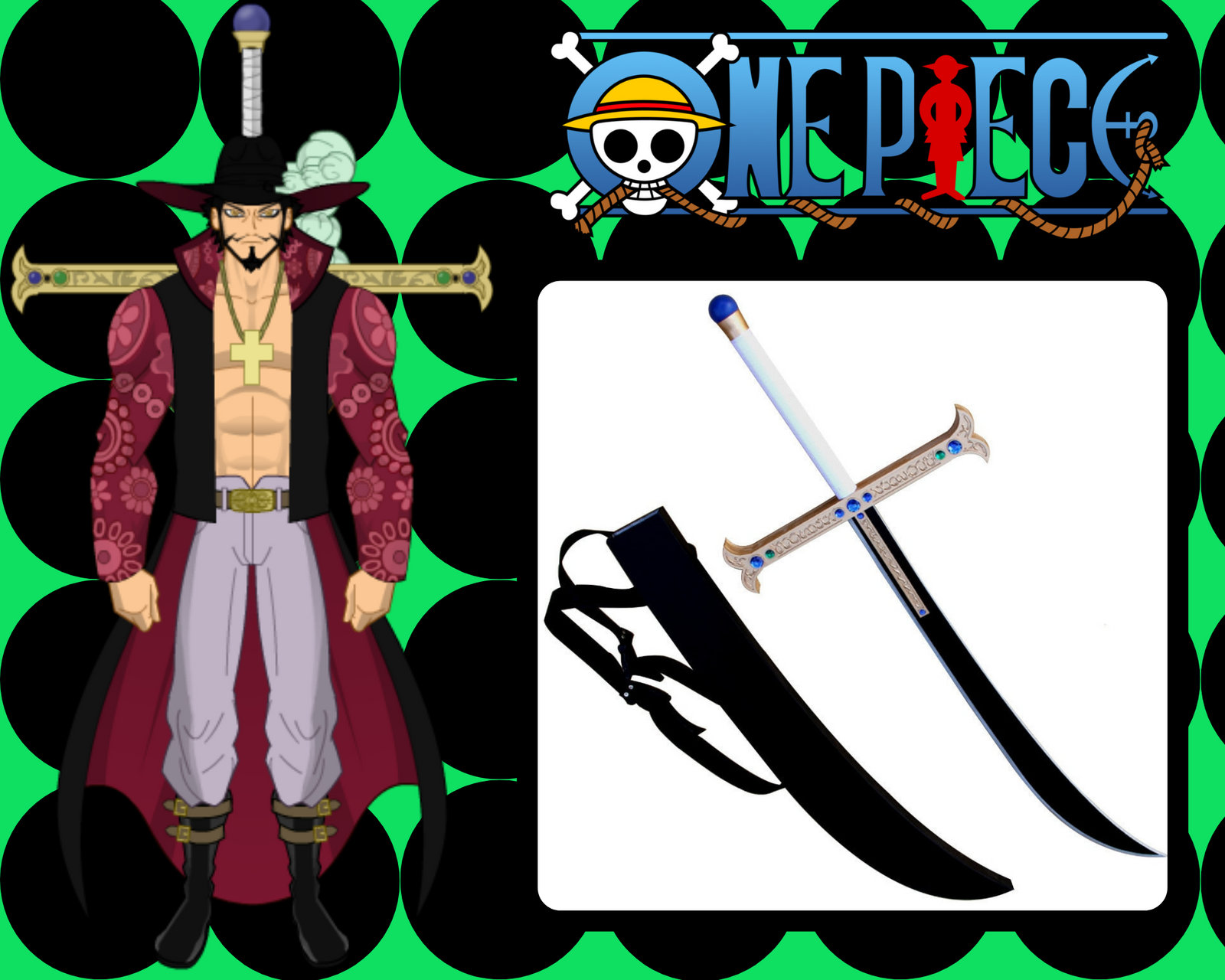 Espada Katana Metal One Piece Dracule Mihawk 25 Cm