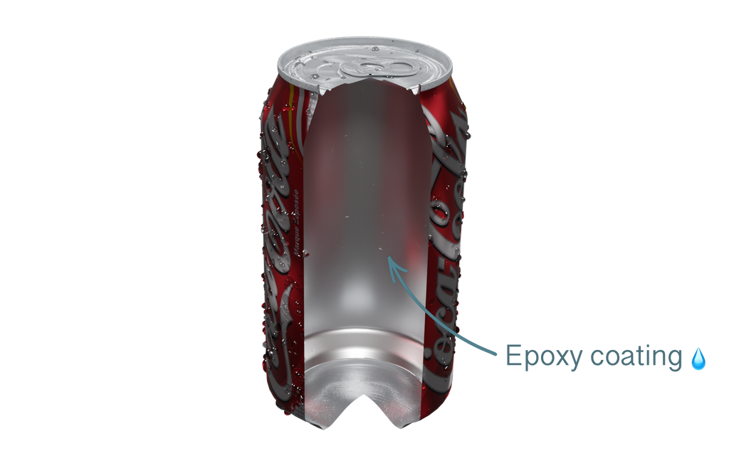 A can of coke is coated with the food grade epoxy resin coating from the inside