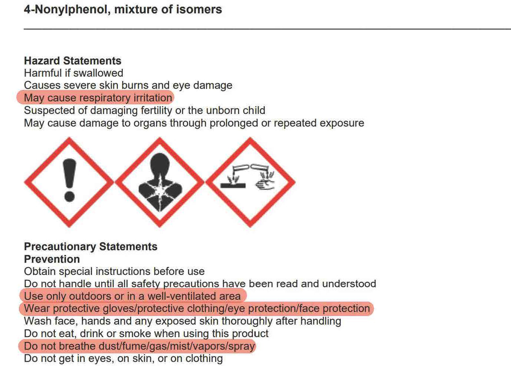 Nonylphenol is suspected of causing respiratory irritation