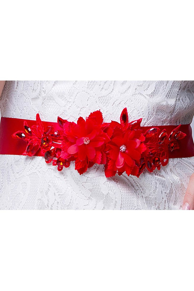 Satin Wedding/Evening Ribbon Sash With Handmade Flowers