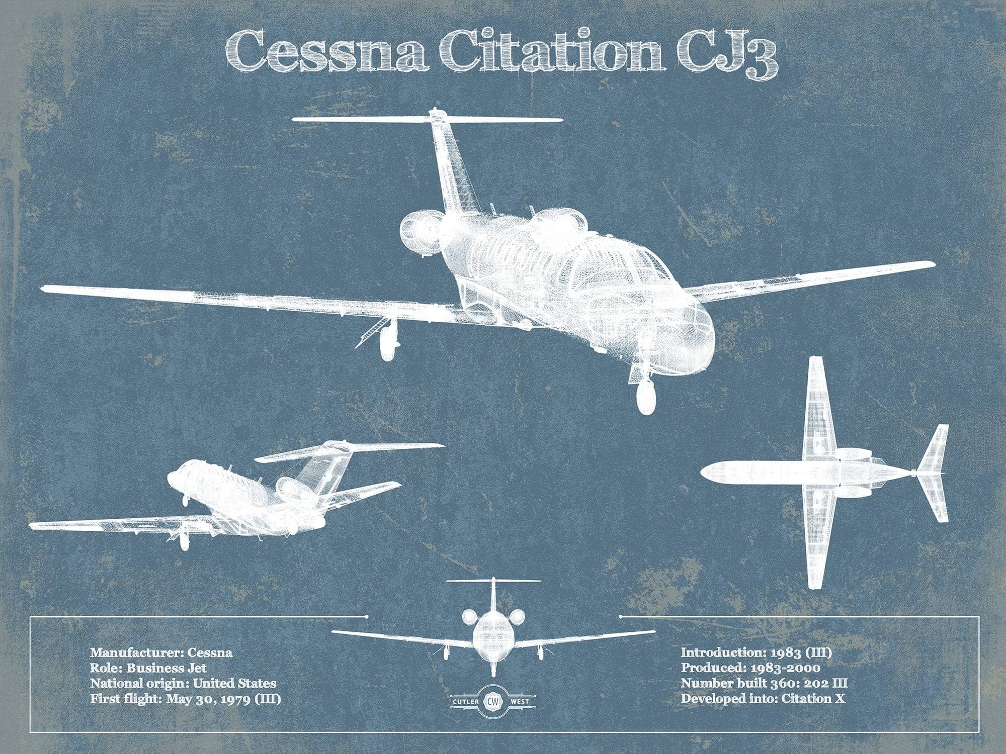 Cessna Citation Cj3 Original Blueprint Art Cutler West