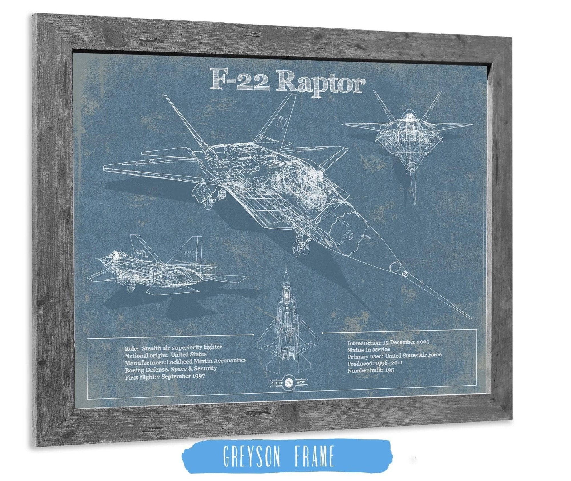 F-22 Raptor Aviation Blueprint Military Print - Custom Name And Squadr