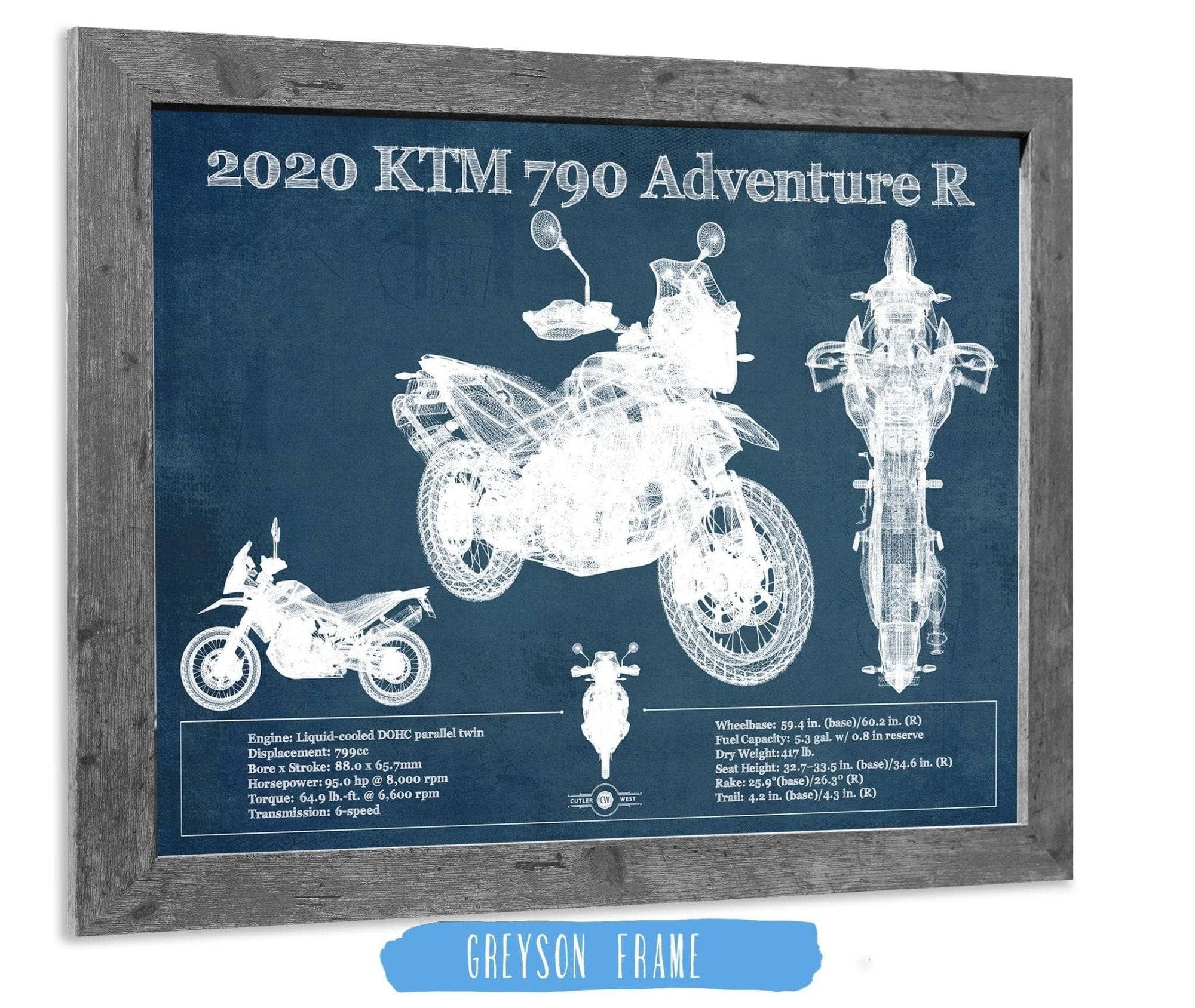 2020 Ktm 790 Adventure R Vintage Blueprint Auto Print - Cutler West