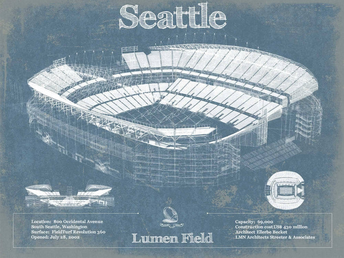 Seattle Seahawks - Lumen Field - Vintage Football Print - Cutler West-Unframed
