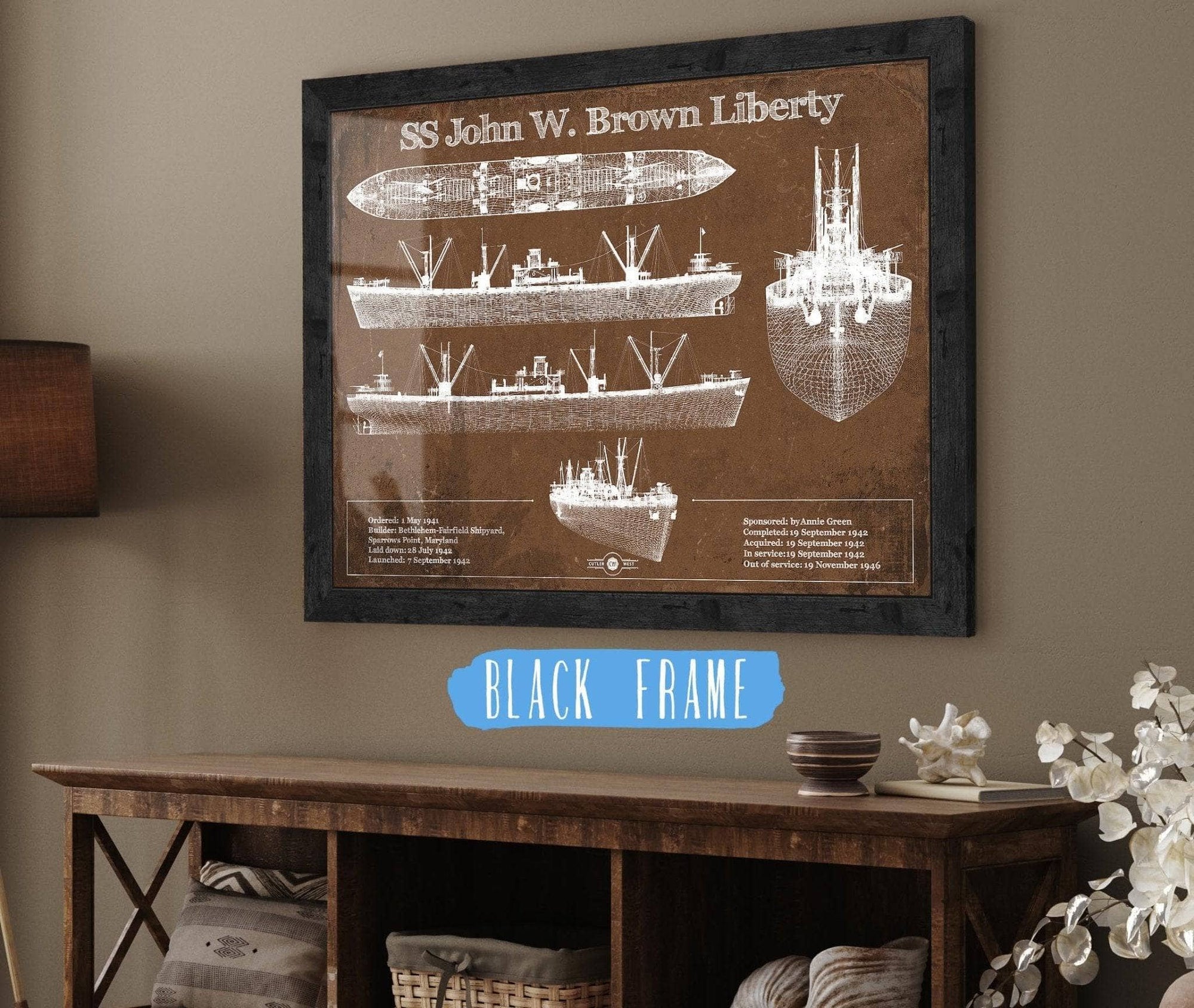 SS John W. Brown Liberty ship Blueprint Original Military Wall Art - Cutler West-Unframed