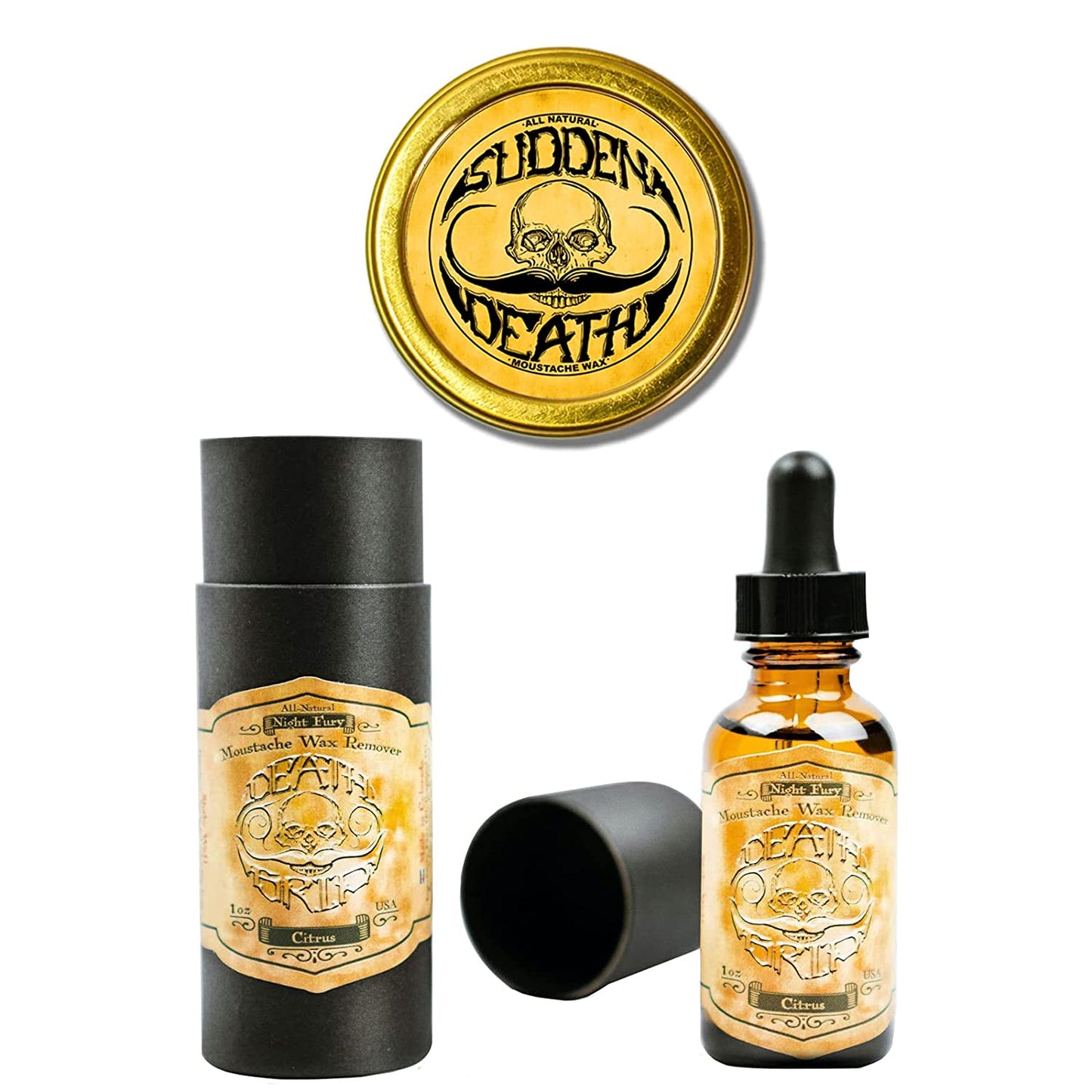 Sudden Death Strong Hold Mustache Wax and Night Fury Mustache Wax Remover Oil Set