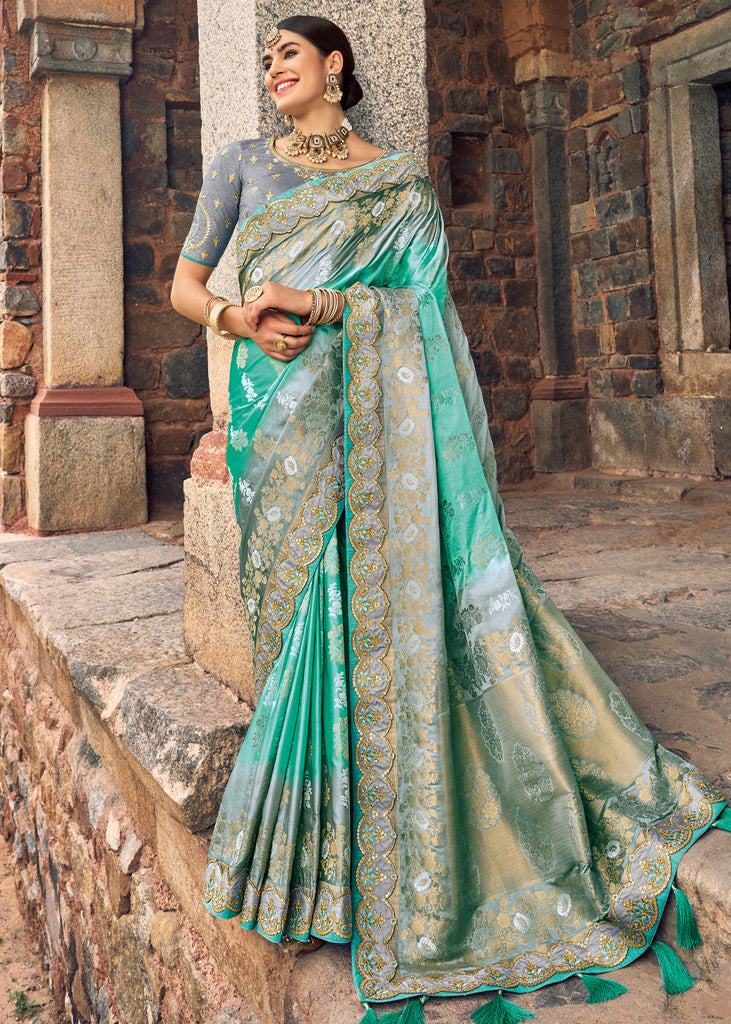 Blue Woven Wedding Saree With Embroidered Blouse 4783SR11