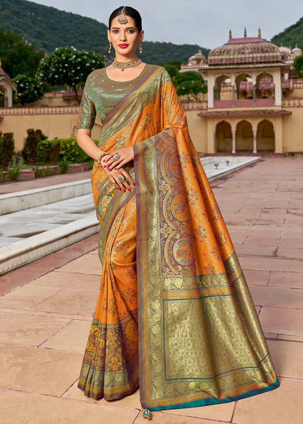 Buy Orange Brocade Weave Rangkat Saree Kalki Fashion India