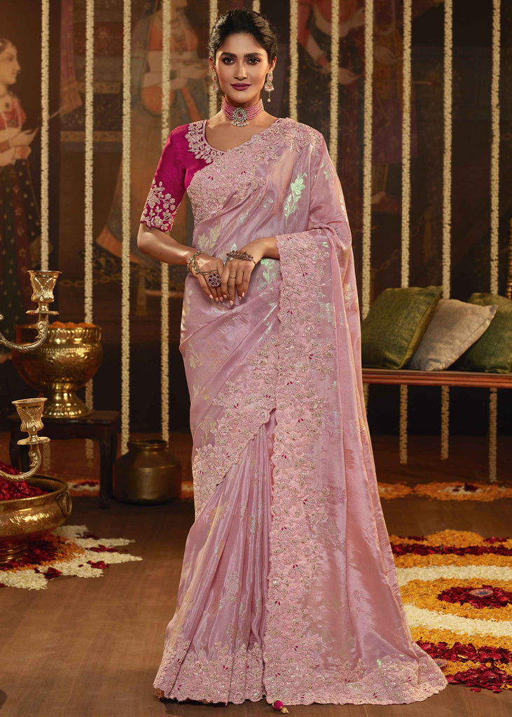 Latest Blush Wine Kanjivaram Silk Saree With Blouse - Mr & Mrs Creation -  4092281