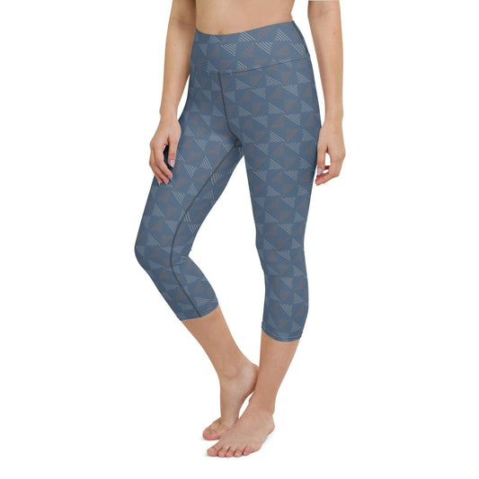 Blue Patterned Women's Capri Yoga Pants