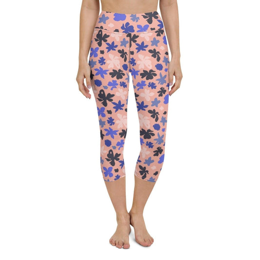 Brown Floral Women's Capri Yoga Pants