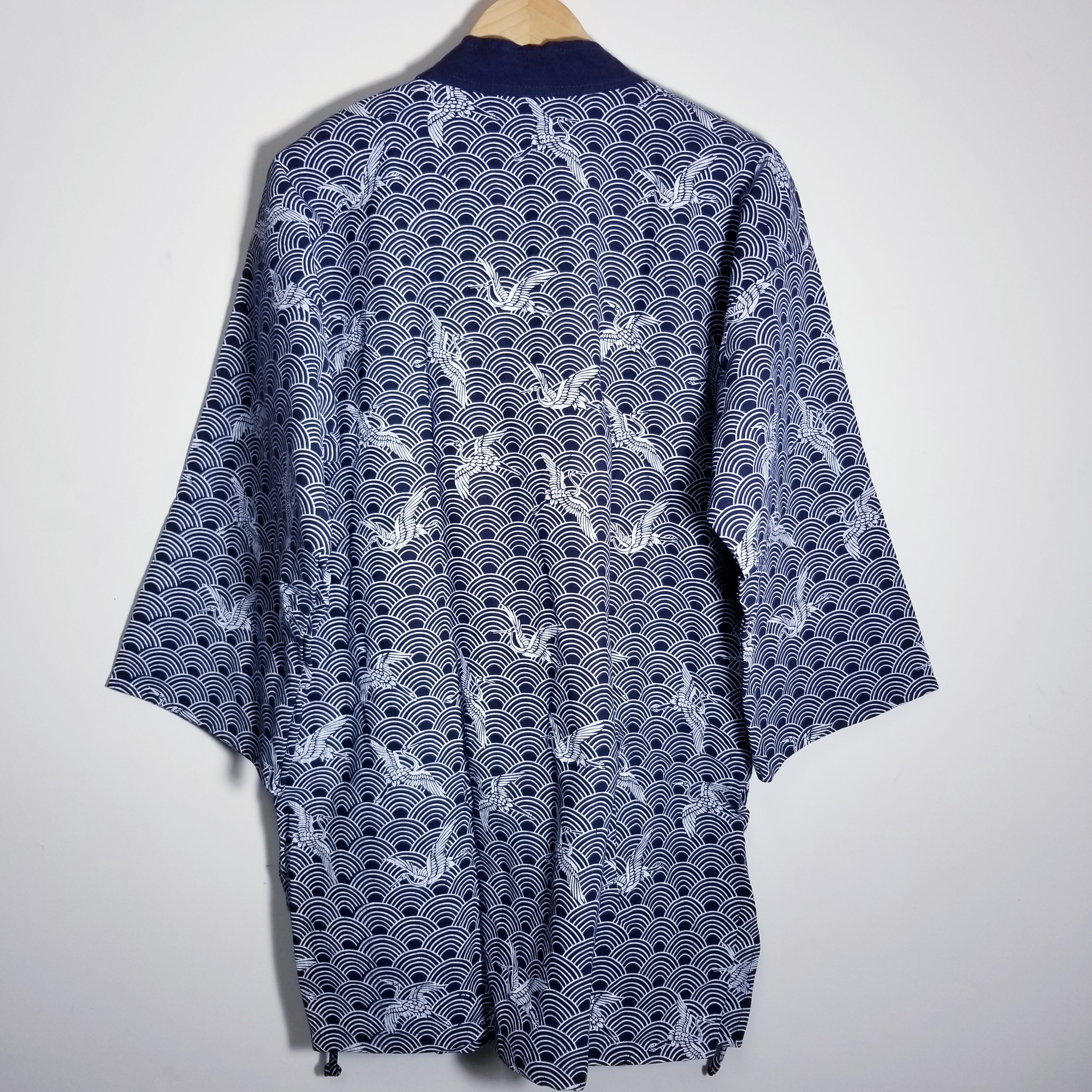 Deep Ocean Blue Crane Waves Noragi Kimono - Siamurai