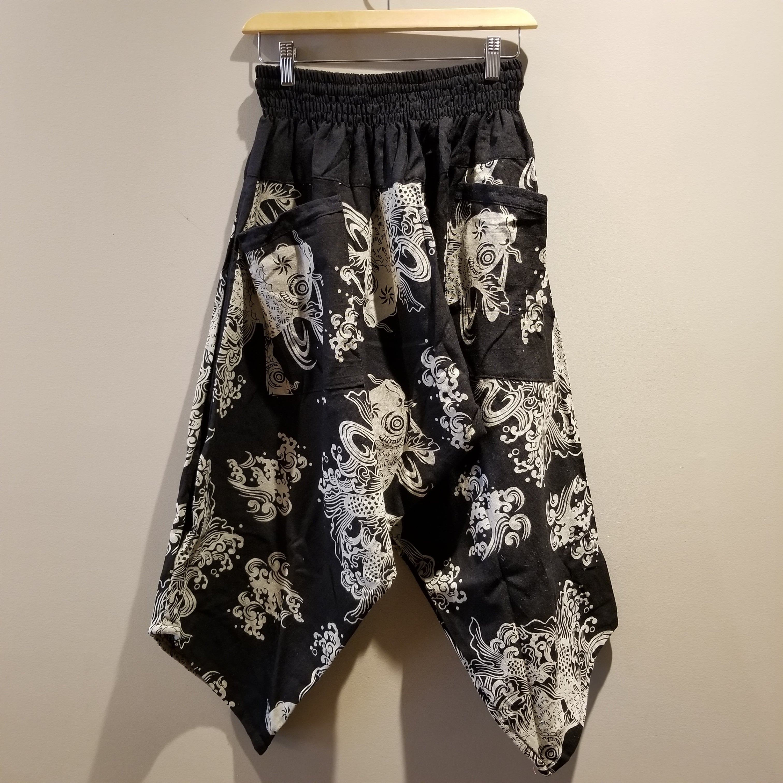 Black Koi Art Elastic Waist Samurai Pants - Siamurai