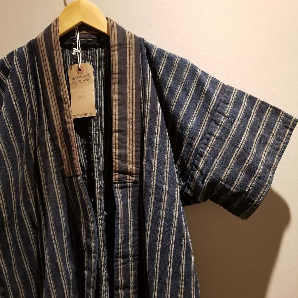 Folk Style Japanese Vintage Noragi Jacket with Sashiko Stitching - Siamurai