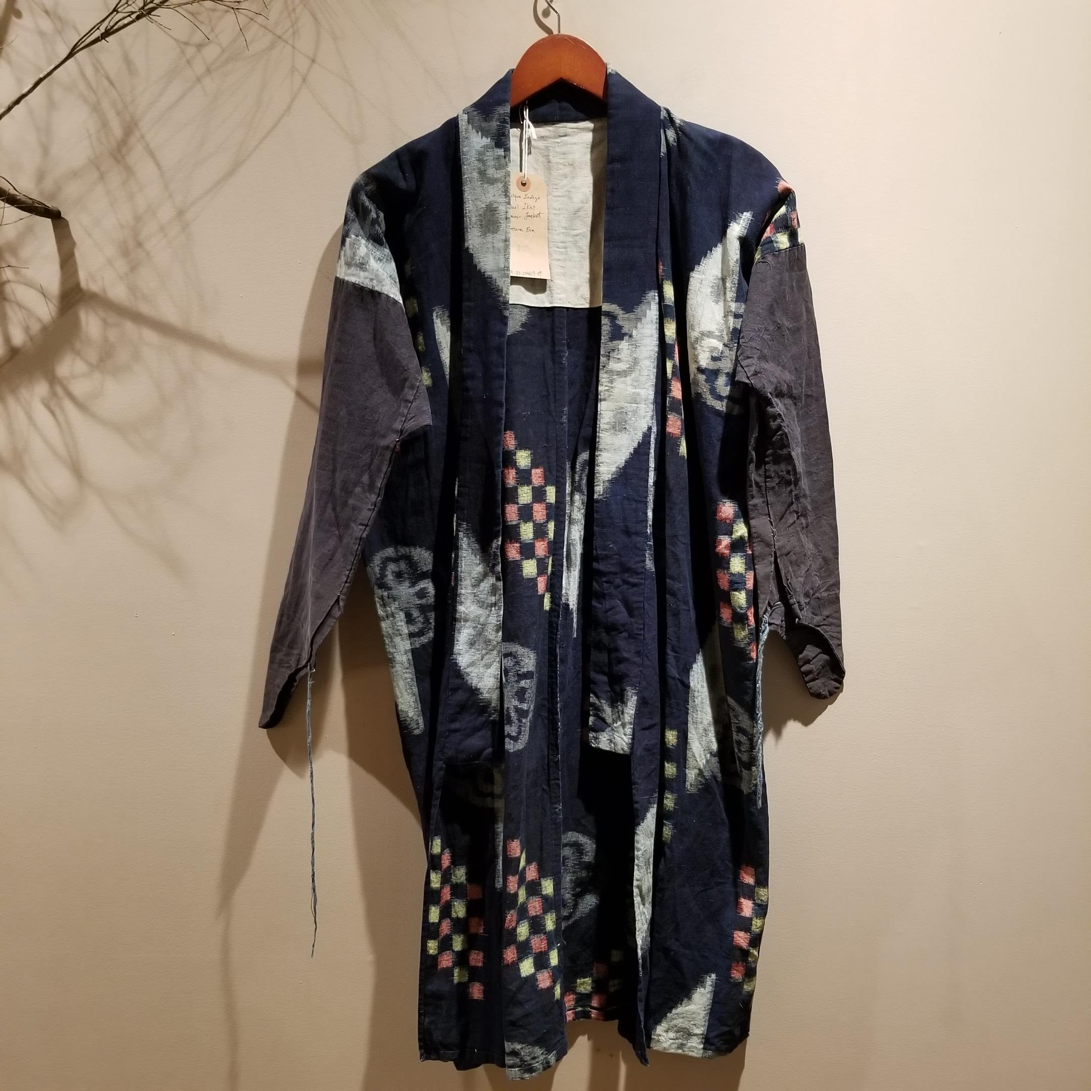 Indigo Kasuri Ikat Long Sleeves Farmer's Noragi - Siamurai