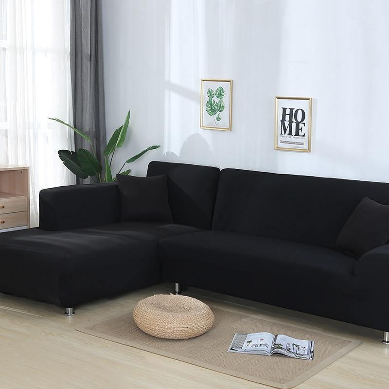 Corner Sofa Cover - Black - Adaptable & Expandable - The Sofa Cover Crafter 