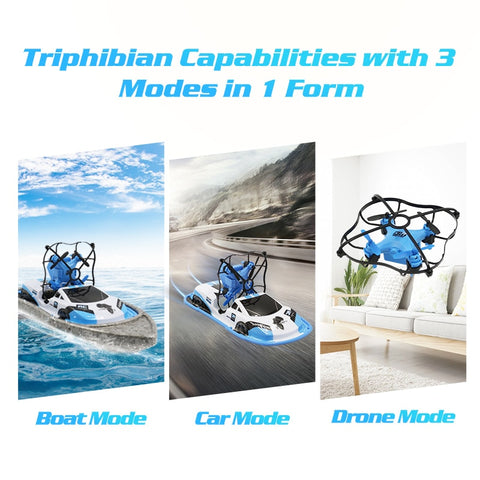 three in one 3 in 1 remote controlled car, remote controlled boat, remote controlled drone for fun and makes a great Christmas gift, birthday gift