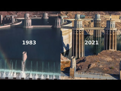 Hoover dam in the grand canyon has experienced huge drought over the last few years and the water level is extremely low