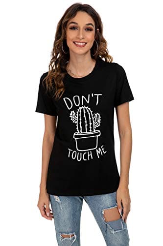 Cactus Shirts for Teen Girls Women Funny Graphic T Shirts GirlsTops (Black,S) - Cocoa Yacht Club
