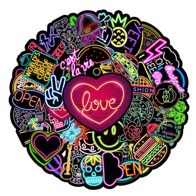 Neon Stickers Pack, 100Pcs Waterproof Vinyl Stickers for Water Bottles  Skateboard Laptop Guitar Computer Phone, Trendy Graffiti Stickers for Teens  and