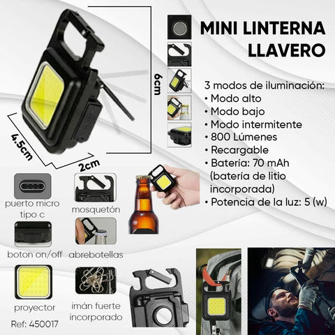 MINI LINTERNA LED, LLAVERO PORTÁTIL BOLSILLO RECARGABLE USB