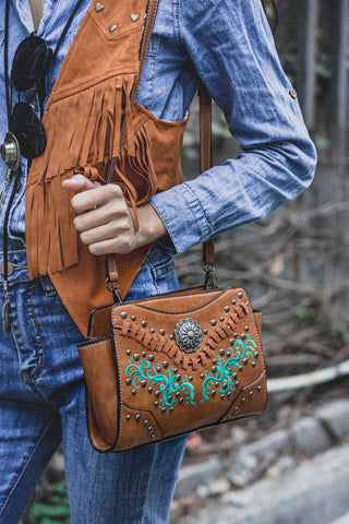 Lavawa Embroidered Concho Studs Stitch Crossbody Bag Satchel Handbag ...