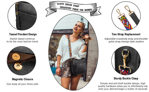 KlaOYer 2 Adjustable Strap Bag,Crossbody Bags Women,Guitar Strap Purse,Vegan Handbags Soft Shoulder Bag for Women