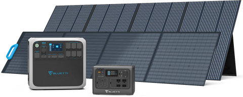 BLUETTI propose des kits complets : générateur solaire portable + panneaux solaires