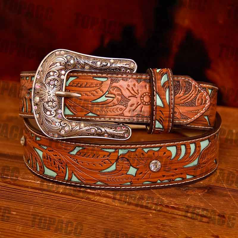 TOPACC Western Hollow PU Leather Belts Cowgirl Leather Designer Belts