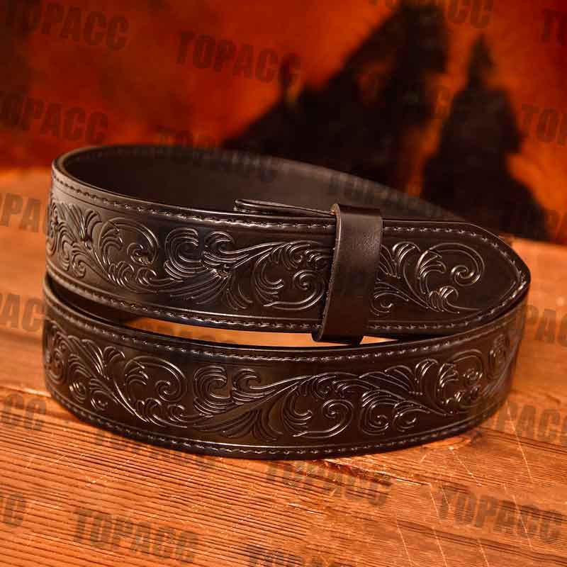 TOPACC Western Genuine Leather Pattern Tooled Belt - Buckle with Block –  Lowheads