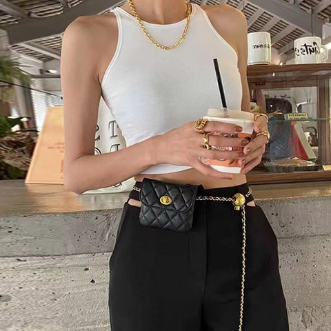 BEMYLV Leather Chain Belt Bag for Women Crossbody Waist Purse Fanny Pack  Fashion Evening Clutch Mini Handbag Detachable