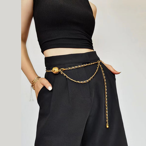 BEMYLV Leather Chain Belt Bag for Women Black