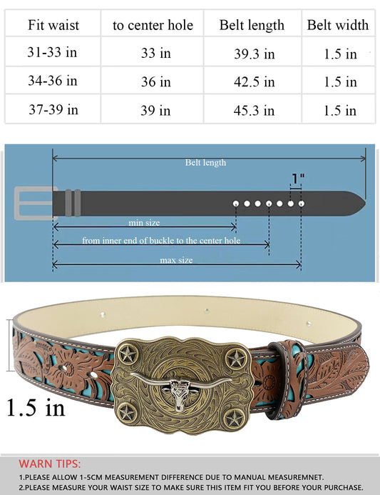 Topacc Western Turquoise Belts for Women Men Cowgirl Cowboy Country Fashion Belt for Jeans Pants Girls Fit waist:31-33in