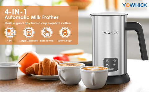 YOWHICK Milk Frother, 4-in-1 Electric Milk Steamer Stainless  Steel,10.1oz/300ml Large Capacity, Automatic Hot/Cold Foam Maker and Milk  Warmer ,120V