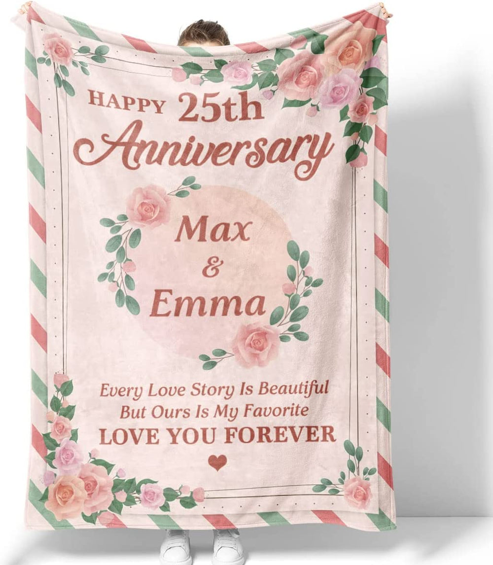 Customized Happy 25th Wedding Anniversary Envelope Blanket Floral 25 Y