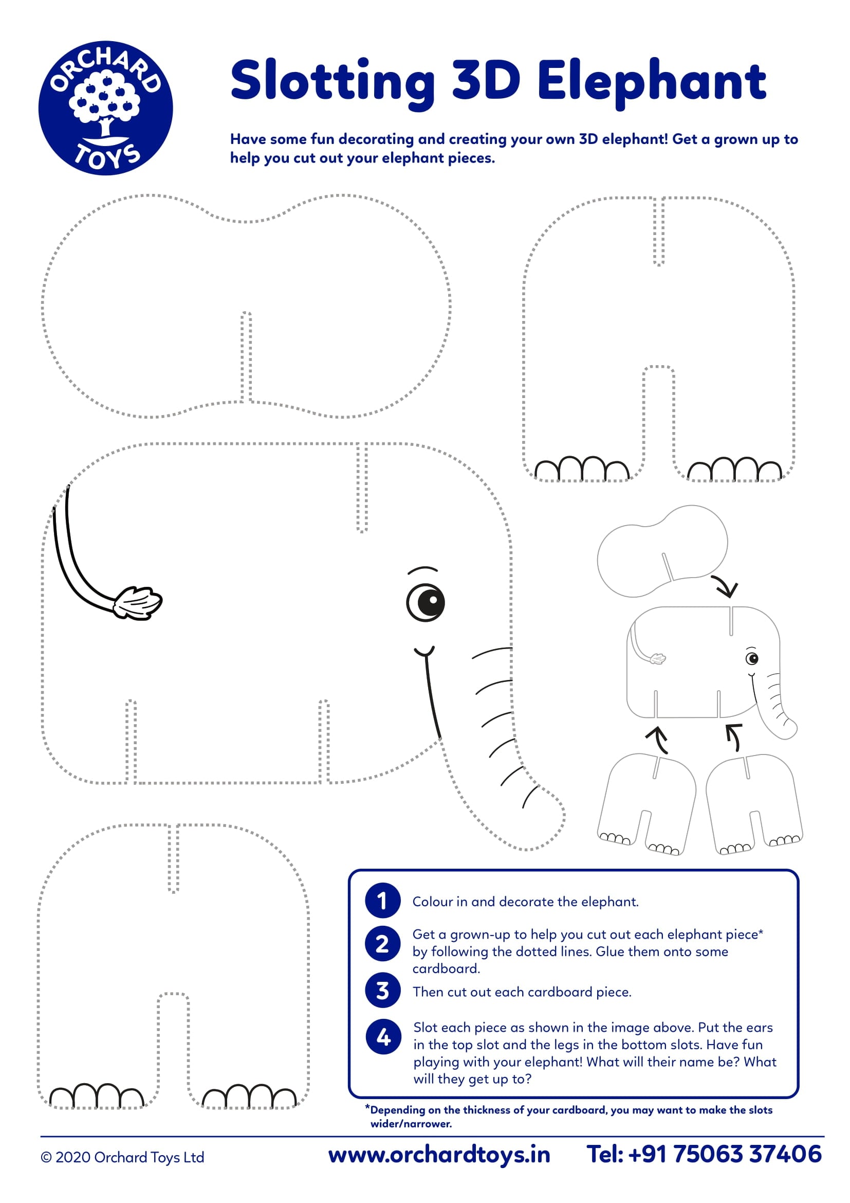 3D Slotting Elephant Activity Sheet