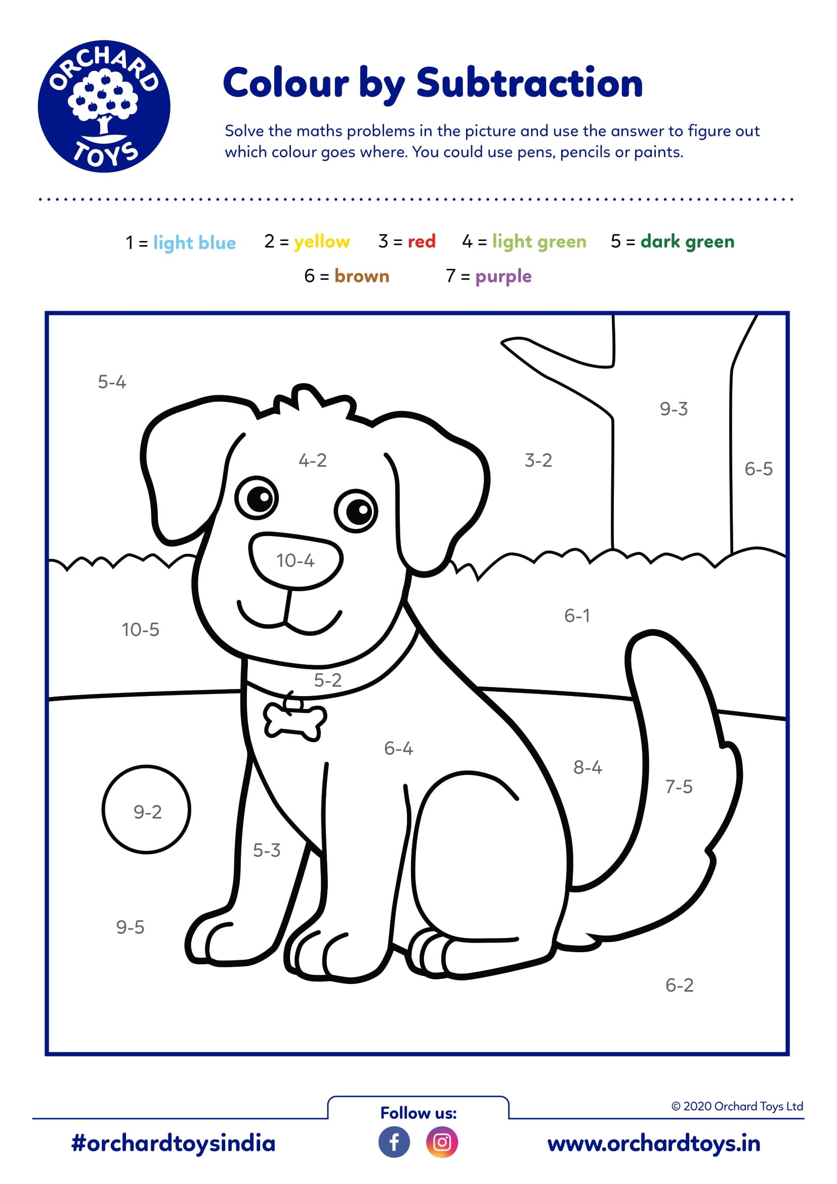 Colour by Subtraction Dog Activity Sheet