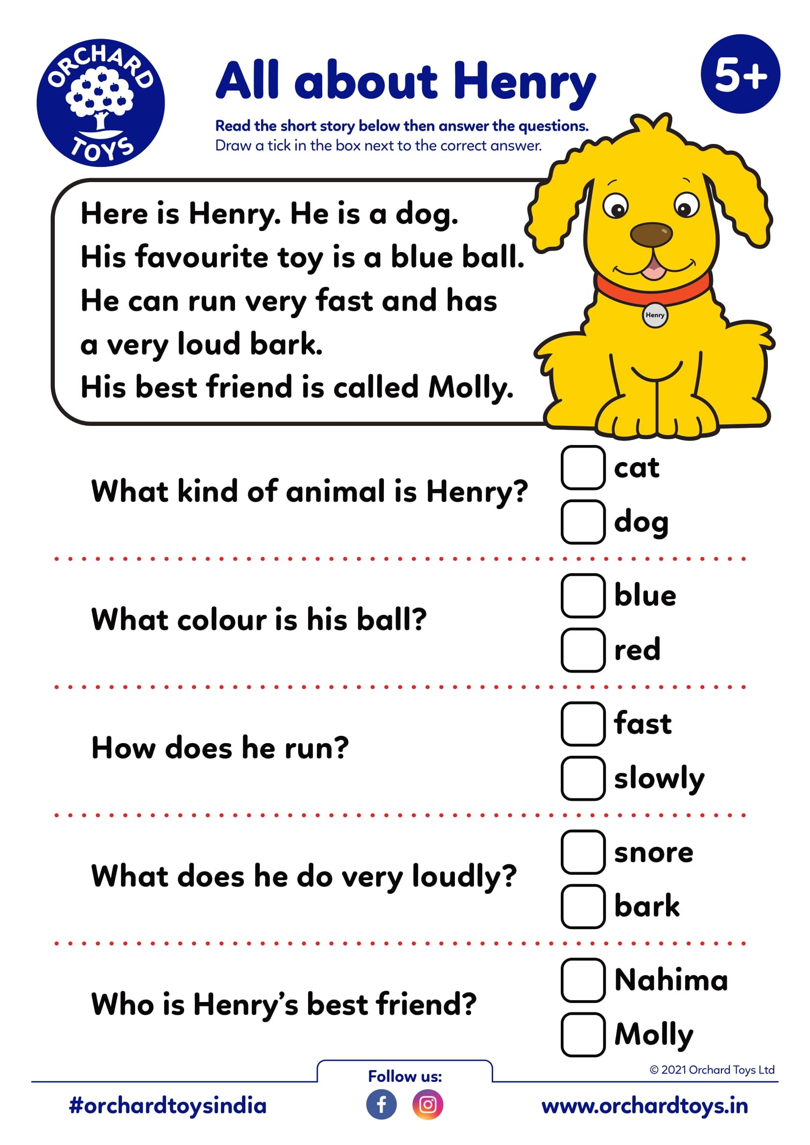 Comprehension All About Henry Activity Sheet